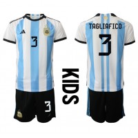 Argentina Nicolas Tagliafico #3 Hjemme Trøje Børn VM 2022 Kortærmet (+ Korte bukser)